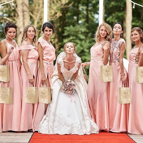 Fuutreo 100 Set Wedding Gift Bags with Tissue Paper Wedding Welcome Favor Paper Bags for Guests with Handles Thank You Bridal Shower Hotel 21 * 8 * 15cm(Vintage Lace) thumbnail 5