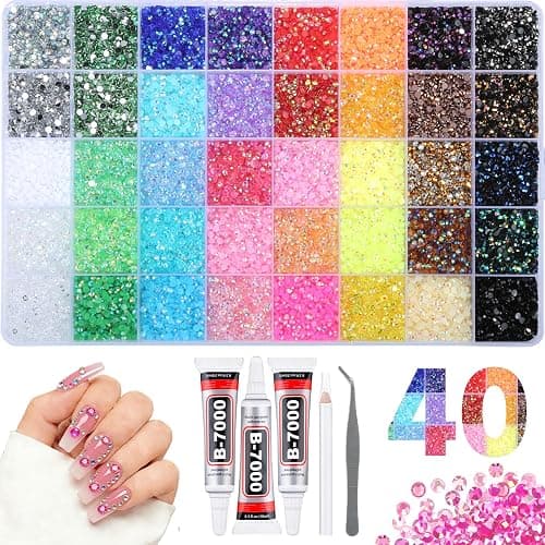 4mm Resin Rhinestones 40000Pcs, Bedazzling Kit with B7000 Glue, Tweezers & Pickup Pen, 40 Vibrant Colors for Nail Art, DIY Crafts, Clothes, Shoes, Graduation Cap, Jewelry, Art Painting & Decorations - Image 1
