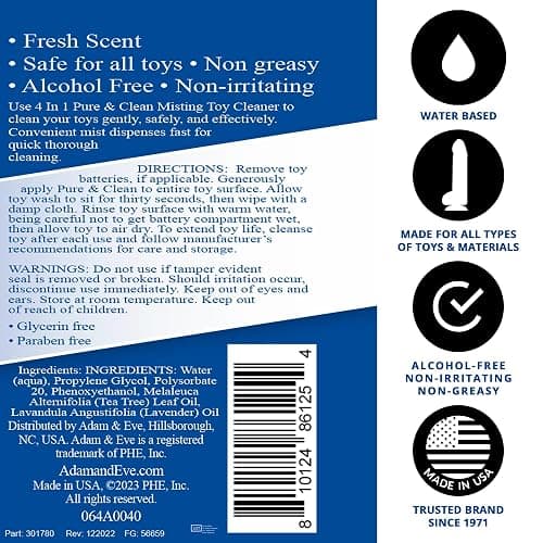 Adam & Eve Sex Toy Cleaner, 4 In 1 Pure And Clean Misting Spray, Fast Acting Misting Spray For Adult Toys, Vibrators, Dildos, Fresh Scent, Water Based Formula Perfect for Gifting, 4 oz (Pack of 2) thumbnail 6
