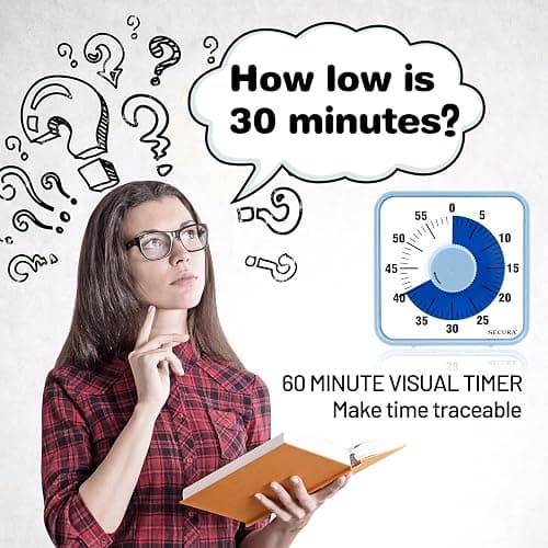 Secura 60-Minute Visual Countdown Timer, 7.5-Inch Oversize Classroom Visual Timer for Kids and Adults, Durable Mechanical Kitchen Timer Clock with Magnetic Backing (Navy Blue) thumbnail 4