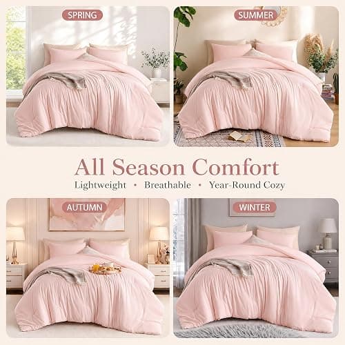 weigelia Pink Comforter Full Size Set – Soft All-Season Bedding with 300GSM Fluffy Microfiber, Includes 2 Matching Pillowcases – Elegant Blush Pink Comforter for Girls, Teens, and Women thumbnail 6