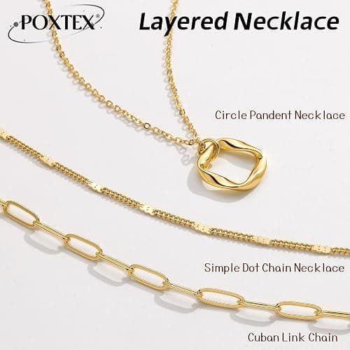 Poxtex Layered Gold Necklaces for Women,Stackable Dainty 14K Gold Silver Plated Trendy Circle Paperclip Chain Pendant Choker Necklace,Simpl Diamond Cross Bow Jewelry Set Gifts for Women thumbnail 7