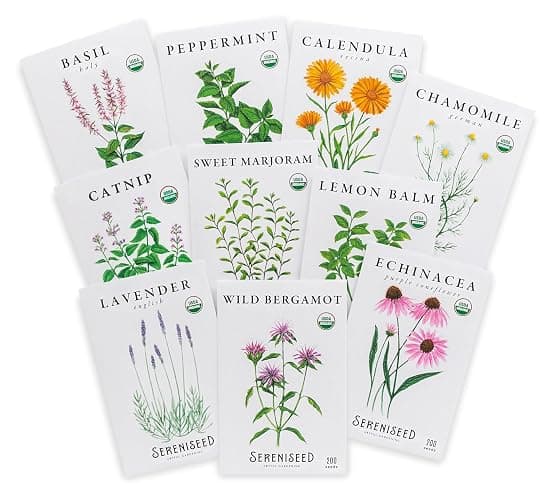 Sereniseed Certified Organic Herbal Tea Seed Collection (10-Pack) – 100% Non GMO, Open Pollinated – Grow Guide - Image 1