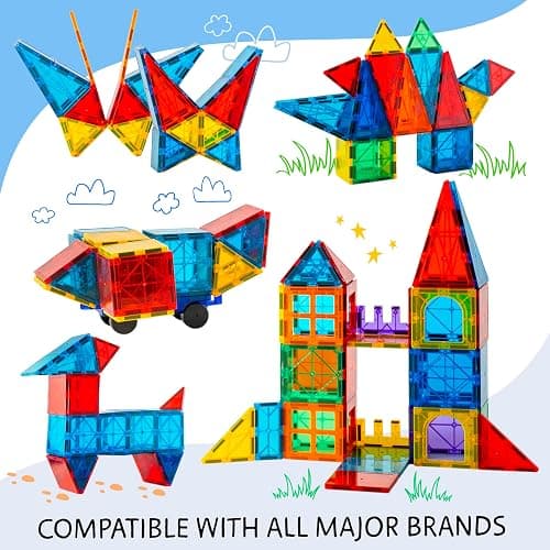 SUNNY AUNTIE Magnetic Tiles 100 PCS with 2 Cars, Magnetic Tiles for Kids & Toddlers, Toy for 3 4 5 6 7 8 Year Old Boys & Girls, Gift Box thumbnail 6