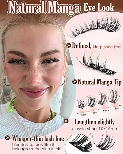 Manga Lash Clusters Kit Natural Wispy Cluster Eyelash Extensions Kit 180 Pcs Fairy C Curl Cluster Lashes 10-16mm Fluffy Lash Extensions Kit Anime Cosplay No Plastic Feel Individual Lash thumbnail 2