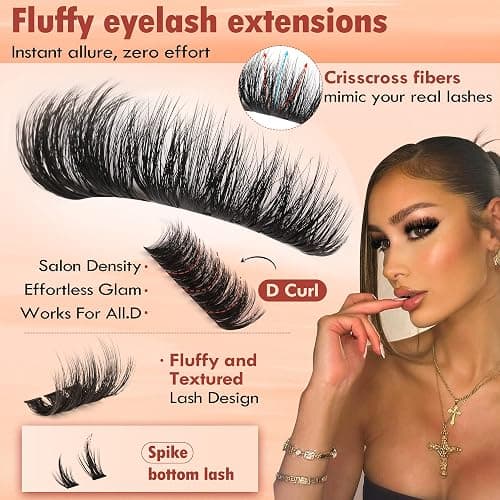 Focipeysa Eyelash Clusters 100D 200D Lashes Extensions with Bottom Lash Volume Fluff Lash Clusters 256pcs Individual Eyelash Extensions 12-18mm Eyelash Extensions DIY D-Curly Lash Extension at Home thumbnail 2