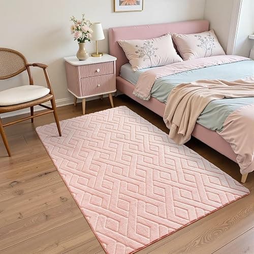 Flagover 3x5 Pink Washable Area Rug for Girls Bedroom, Modern Geometric Shag Non-Slip Living Room Rugs, Fluffy Plush Soft Memory Foam Carpet for Kids Room Nursery Room Dorm Bedside Decor - Image 1