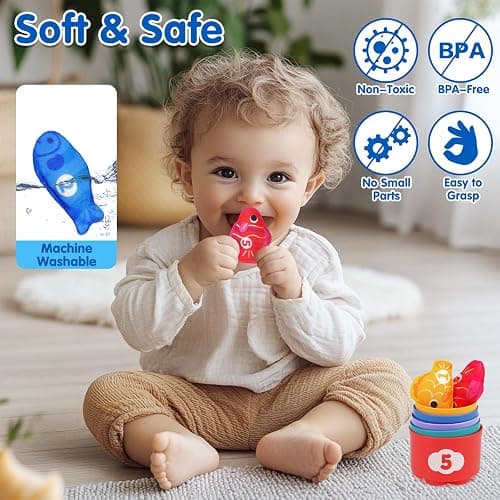 Montessori Toys for 1 Year Old - Cloth Fishing Game Baby Toys 6-12 12-18 Months with Stacking Cups - Sorting Learning Toddler Toy Age 1-2 - Babies First Birthday Gifts for 1 2 3 Year Boy Girl thumbnail 4
