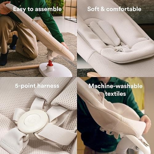 Stokke Yoga Baby Bouncer & Swing, Light Sand - Dual Movement to Soothe & Stimulate Babies Up to 20 lbs - Includes Newborn Cushion for Head Support - Three Adjustable Positions thumbnail 4