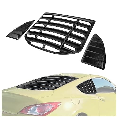 KUAFU Rear + Side Window Louver Compatible with 2010-2016 Hyundai Genesis Coupe in GT Lambo Style Windshield Sun Shade Cover ABS Matte Black 3Pcs - Image 1