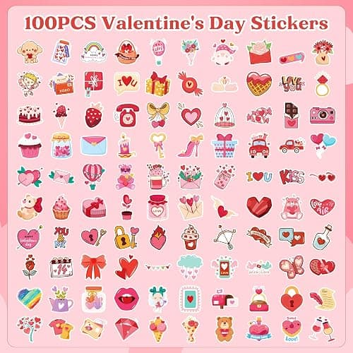 Valentines Party Favors | 100 PCS Valentines Stickers - Toddler Valentine's Day Gifts for School Classroom | Heart Stickers for Boys Girls | Crafts Accessories Treats thumbnail 2