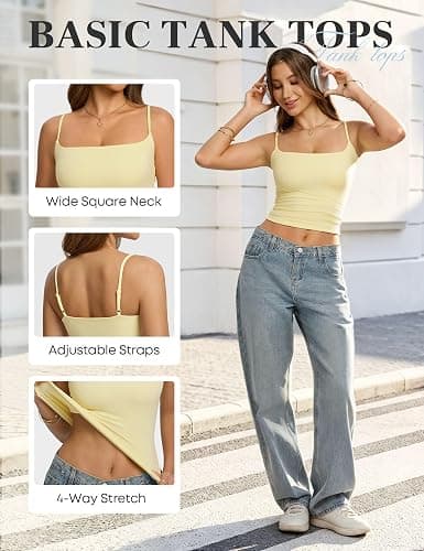Missclub 3 Pack Womens Double Lined Spaghetti Strap Tank Top Square Neck thumbnail 5