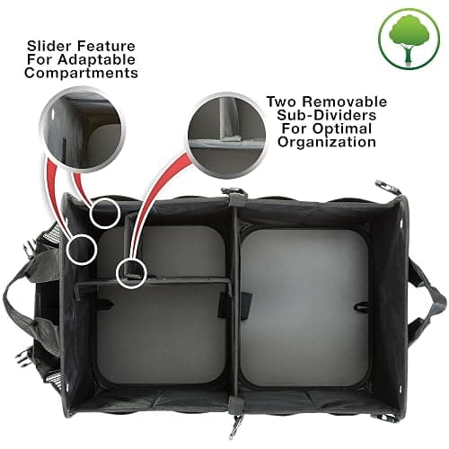 TRUNKCRATEPRO Trunk Organizer For Car, Suv, Truck | Premium Adjustable Multi Compartments Collapsible Car Trunk Organizer With Securing Straps & Non-Slip Bottom (Large Size, Black) thumbnail 9