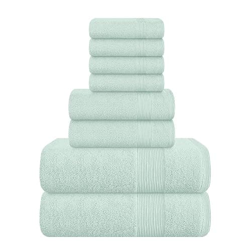Belizzi Home 8 Piece Towel Set 100% Ring Spun Cotton, 2 Bath Towels 27x54, 2 Hand Towels 16x28 and 4 Washcloths 13x13 - Ultra Soft Highly Absorbent Machine Washable Hotel Spa Quality - Sea Green - Image 1