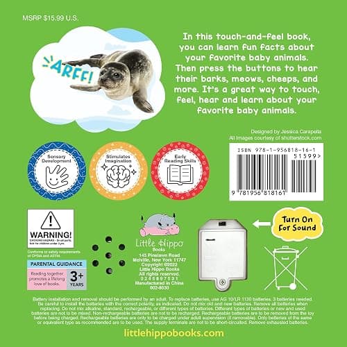 Little Hippo Books Baby Animals - A Noisy Touch and Feel Sensory Book Featuring Farm Sounds thumbnail 2
