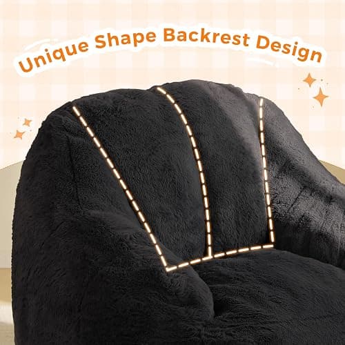MAXYOYO Kids Bean Bag Chair, Comfy Bean Bag Sofa with Back Support, Faux Fur Cute Chair for Boys and Girls, Stuffed Floor Sofa for Nursery, Bedroom, Black thumbnail 4