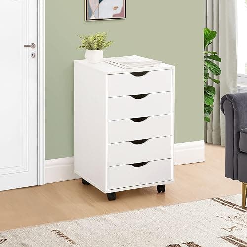 Naomi Home Office File Cabinets Wooden File Cabinets for Home Office Lateral Cabinet Wood Cabinet Mobile Mobile Storage Filing Storage Drawer White 5 Drawer - Image 1