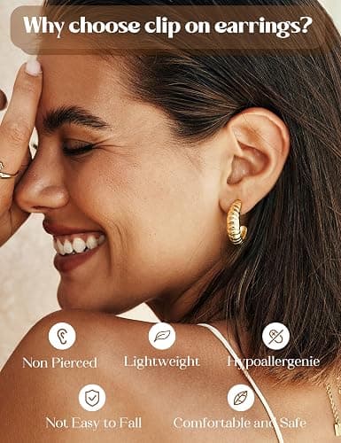 LOLIAS Clip On Earrings for Women 14K Gold Plated Clip Earrings Non Pierced Ears Clips CZ Pearl Knot Twist Chunky Hoop and Studs Earring Set Hypoallergenic Fake Earings Jewelry thumbnail 3