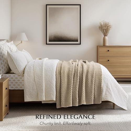 EVERGRACEHOME Chunky Chenille Knit Throw Blanket for Couch, Soft Luxurious Moss Stitch Blankets for Bed, Cozy Decorative Farmhouse Knitted Throws for Sofa, Sand Dune, 50" x 60" thumbnail 4