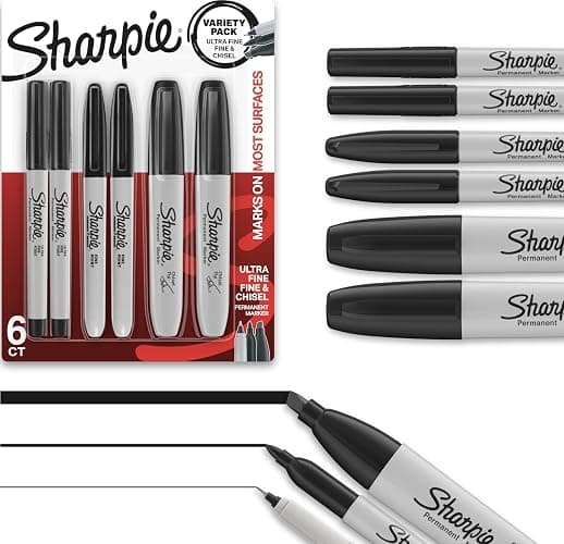 Sharpie Permanent Markers Variety Pack, Includes Chisel, Fine, and Ultra-Fine Tips, Black, 6 Count - Poster, Office, School Supplies - Image 1