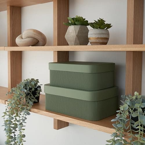 Decorative Storage Boxes with Lids – Set of 2 Beautiful Fluted Cardboard Organizer Bins for Your Home Bookshelf Decor to Safely Store Your Documents, Memory Box Items and Other Keepsakes in Style thumbnail 3