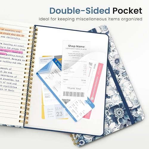 ZOTIA Lined Spiral Journal for Women, A5 Cute Hardcover College Ruled Notebook for Work, School & Note Taking, Aesthetic Writing Journal, 140 Pages (5.8" x 8.3"), Blue Floral thumbnail 5
