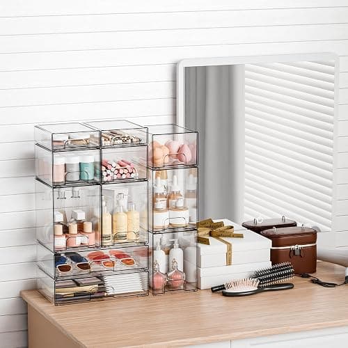 Yieach 4 Pack Small Clear Stackable Storage Drawers,2.2'' Tall Desk Organization and Storage,Plastic Office Supply Organizer,Acrylic Storage Containers for Makeup,Hair Clip,Accessory,Pen,Art Crafts thumbnail 6