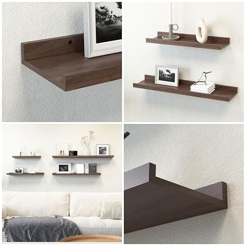 RICHER HOUSE 5 Set Floating Shelves for Wall Decor, Book Shelf, Nursery Shelves, Picture Ledge Shelf with Lip for Bedroom, Living Room, Bathroom - Walnut thumbnail 6
