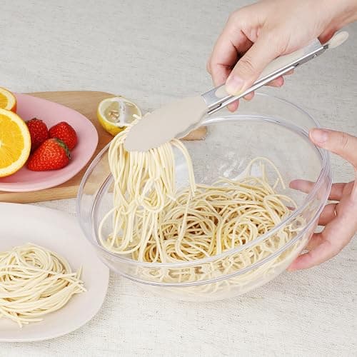 Hotec Mini Silicone Kitchen Tongs for Cooking - 7-Inch Small Serving Tongs with Silicone Tips, Set of 3 (Black,Grey,Khaki) thumbnail 2