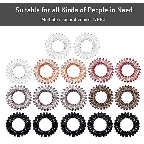 Teqifu Hair Ties, 17 Pack Spiral Coils for Thick and Thin Hair - No Crease Ponytail Holders for Women and Children thumbnail 4