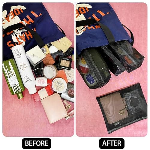 Unoutur pouch,Mesh Cosmetic Bag Portable Makeup Pouch Travel Toiletry Bag for Makeup Organizer Home Office Travel Accessories,6 Pieces Mesh Makeu thumbnail 5
