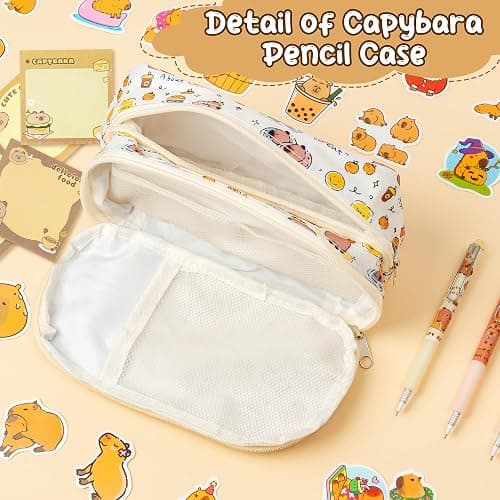 GwaOery Capybara Pencil Case Multi-Layer Stationery Set Multifunctional Pencil Pouch Large Capacity Case with Zip Include Capybara Pens Stickers Sticky Notes for Office Kids Students School Supplies thumbnail 4