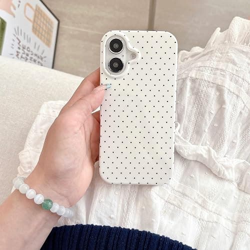 Reoomukk Aesthetic Polka Dot Retro Phone Case for iPhone 16 6.1",Vintage Trendy Unique Simple Pattern Design Elegant Chic Pretty Stylish Protective Girls Women Cases for i16 Black thumbnail 9