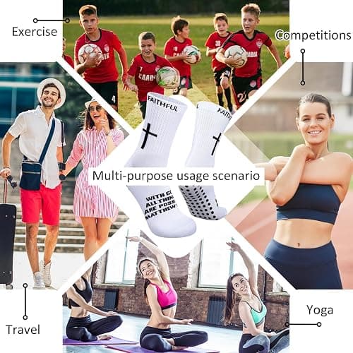 Glitopper 6 Pairs Christian Cross Socks Anti Slip Soccer Sock with Rubber Dot Religion Gift for Men Youth Women Sports thumbnail 6