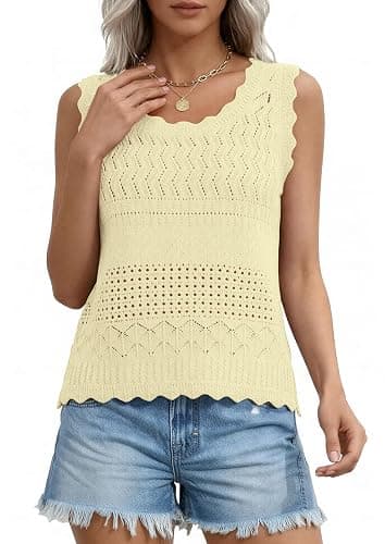 PRETTYGARDEN Womens Crochet Tank Tops 2026 Summer Spring Sleeveless Tops Cute Sweater Vest Trendy Boho Beach Vacation Clothes thumbnail 5