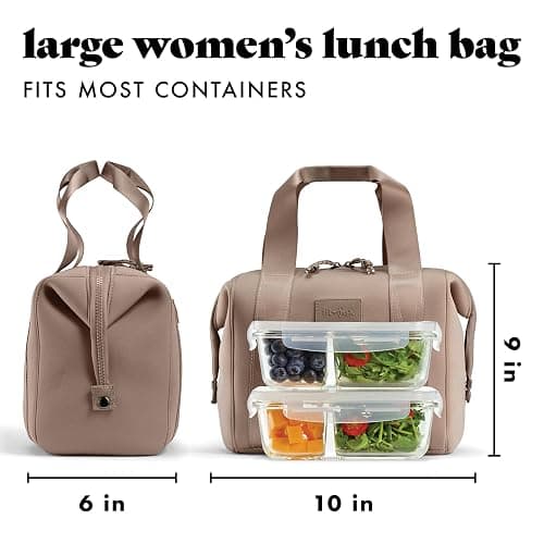 Fit & Fresh Remi Neoprene Lunch Bag For Women - Meal Prep Kit with Containers & XL Ice Pack, Self Insulating Neoprene-like Material, Machine Washable Lunch Bag, Tear-Resistant, Stain-Resistant, Taupe thumbnail 3