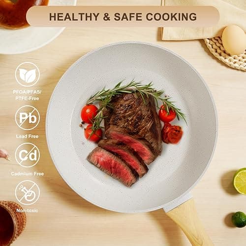 EWFEN 25 Pcs Pots and Pans Set, Nonstick Ceramic Cookware Sets, Healthy Non-Toxic, Large Capacity, Induction Compatible, Cooking Set with Frying Pans & Saucepans, PFAS/PTFE/PFOA Free, Cream White thumbnail 4