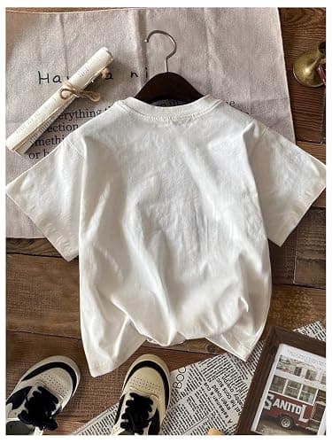 RoseSeek Women's Graphic Letter Tee Crew Neck Trendy Summer Vintage T Shirt | Drop Shoulder, Short Sleeve Car Print Top, Graphic Tees for Women, Y2k Vintage Tshirts thumbnail 2