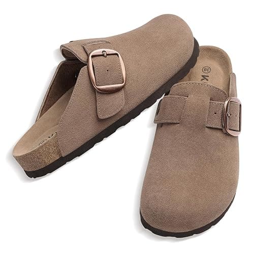KIDMI Genuine Suede Clogs for Women Memory Foam Cork Footbed Potato Shoes Slip On Leather Mules with Big Buckle thumbnail 8