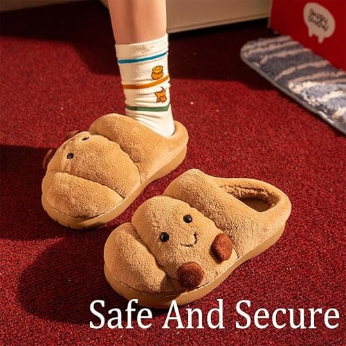 Croissant Fuzzy Slippers, Warm Non-Slip Indoor Fluffy Cute Slippers, Cartoon Croissant Slipper for Women House Shoes thumbnail 4