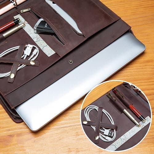 Handmade Genuine Leather Portfolio, Zippered Padfolio with 3 Ring Binder, Professional Business Organizer, Resume Folder, Notebook Organizer with Tablet Document Holder for Men, Women, Business Trip thumbnail 7