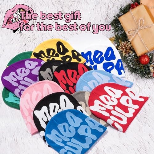 TaowaveWomen Beanie Y2k Hat,MEA Culpa Graphic Beanies Designs,Winter Hat Knit Skull Cap for Women - One Size - Gray Gray thumbnail 7
