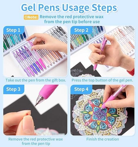 Joyask Gel Pens For Coloring, 90 Colors Retractable Colored Pens for Black Paper & White Paper, 0.7mm Fine Point Colorful Pens for Coloring, Writing, Drawing, Journaling, Note Taking, Office, Home thumbnail 5