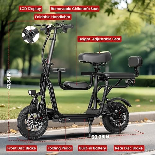 EILLEO Electric Scooter with Seat for Adult, 36V/48V Electric Scooter for Adults 500W/750W Motor, 20 Mile Range, 17.4/18.75mph, Dual Brakes, 14"/12" Tires, e Scooters with Seat thumbnail 8