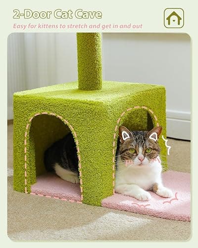MUTTROS Flower Cat Tree with Large Metal Frame Hammock, 35" Cute Cat Tower with Sisal Scratching Posts for Small Indoor Cats, Cat Condo with Pink Top Perch for Kittens, Pink thumbnail 5