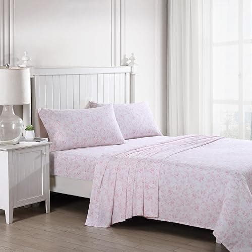Laura Ashley - Queen Sheet Set, Buttery-Soft Bed Sheets with a Naturally Silky Smooth Cotton Sateen Lightweight Feel - Matching Pillowcases & Fitted Sheet (Bella Pink) thumbnail 2