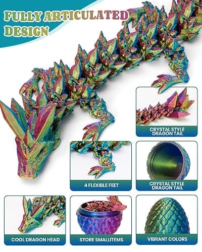 12" 3D Printed Dragon Easter Eggs with Dragon Inside, Prefilled Easter Dragon Egg with Dragon Toy for Basket Stuffers,Articulated Crystal Dragon Fidget Toy, 3D Printed Easter Gifts for Kids 6-8 thumbnail 4