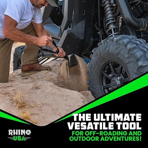 RHINO USA Folding Survival Shovel w/Pick - Heavy Duty Carbon Steel Military Style Entrenching Tool for Off Road, Camping, Gardening, Beach, Digging Dirt, Sand, Mud & Snow. thumbnail 7