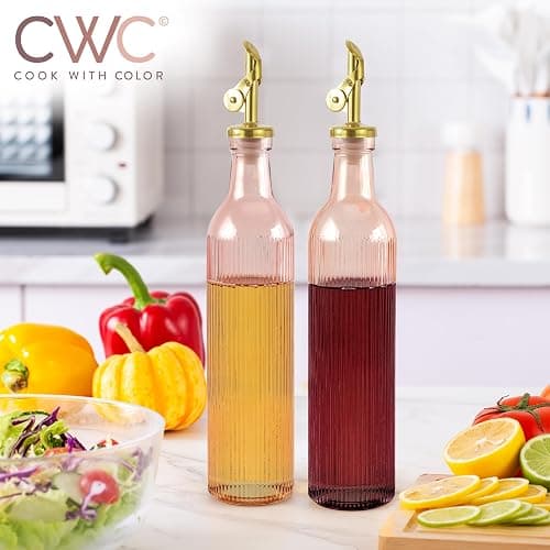 COOK WITH COLOR Glass Olive Oil Dispenser Bottle - 2 Pack, 17 oz Cruet - Elegant Carafe Decanter with Spout for Kitchen, Suitable for Vinegar, Coffee Syrups & Other Liquids thumbnail 2