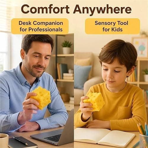 Squeezeluck Cheese Squishy Toy - Slow-Rising Fidget Toys for Stress Relief & Sensory Calming, Soft Foam Bread and Butter Cube Squeezy Balls for Desks & Classrooms, Perfect Palm Size (2.5" Yellow) thumbnail 4